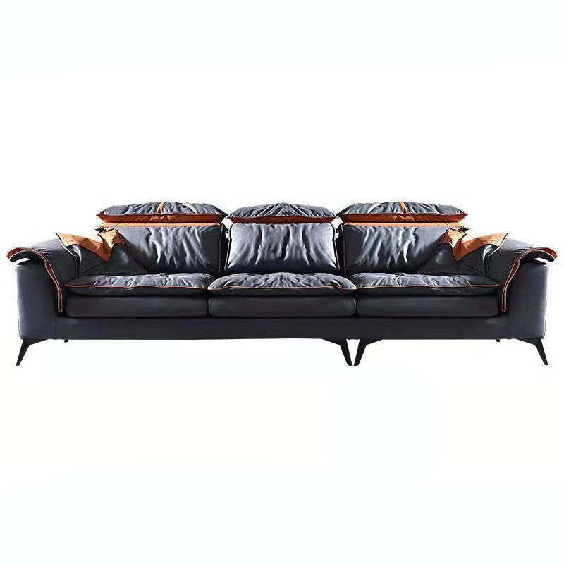 Contemporary Pillow Top Arm Sofa & Chaise Tufted Faux Leather Sofa