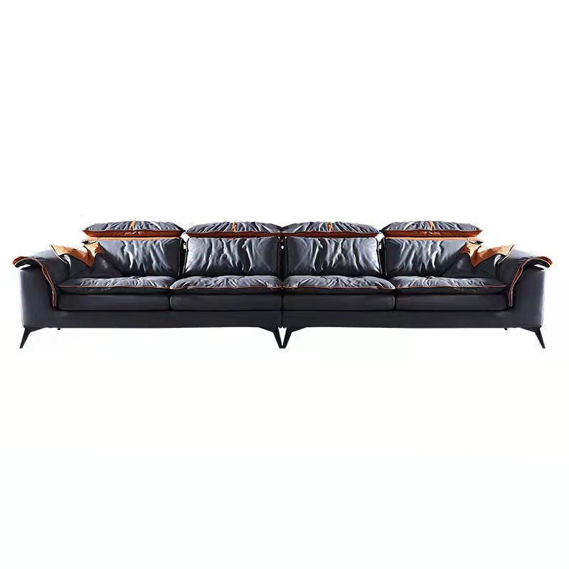 Contemporary Pillow Top Arm Sofa & Chaise Tufted Faux Leather Sofa