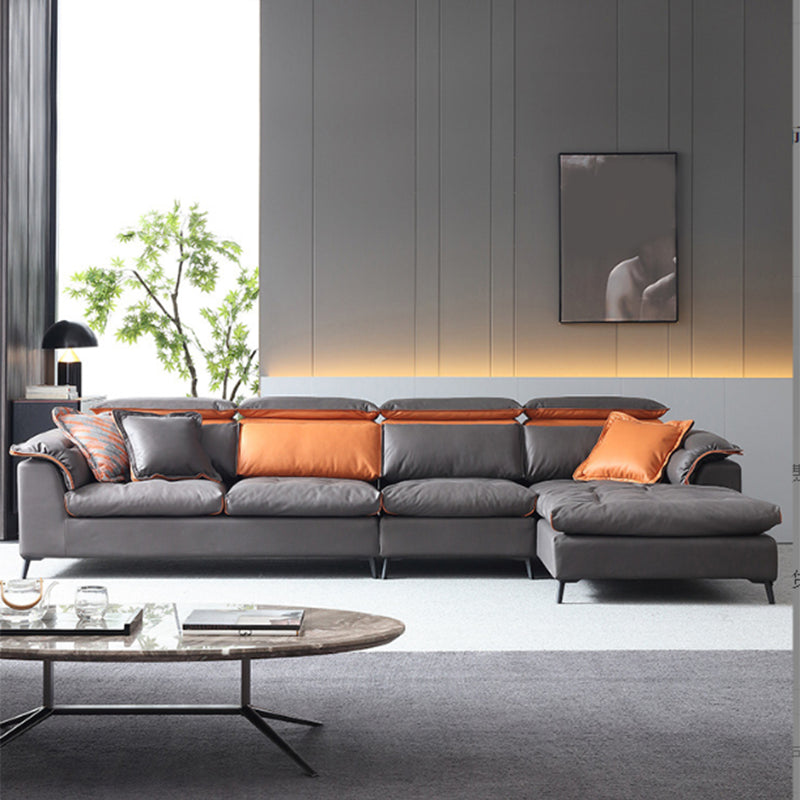 Contemporary Pillow Top Arm Sofa & Chaise Tufted Faux Leather Sofa