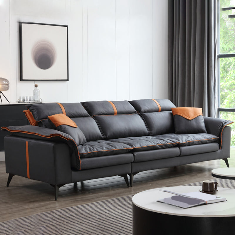 Contemporary Pillow Top Arm Sofa & Chaise Tufted Faux Leather Sofa