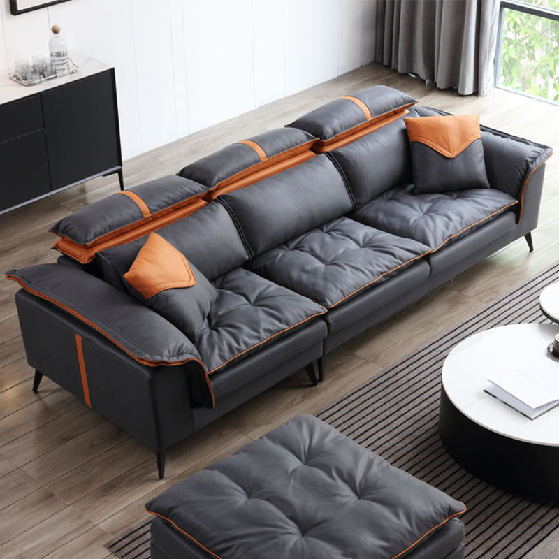 Contemporary Pillow Top Arm Sofa & Chaise Tufted Faux Leather Sofa