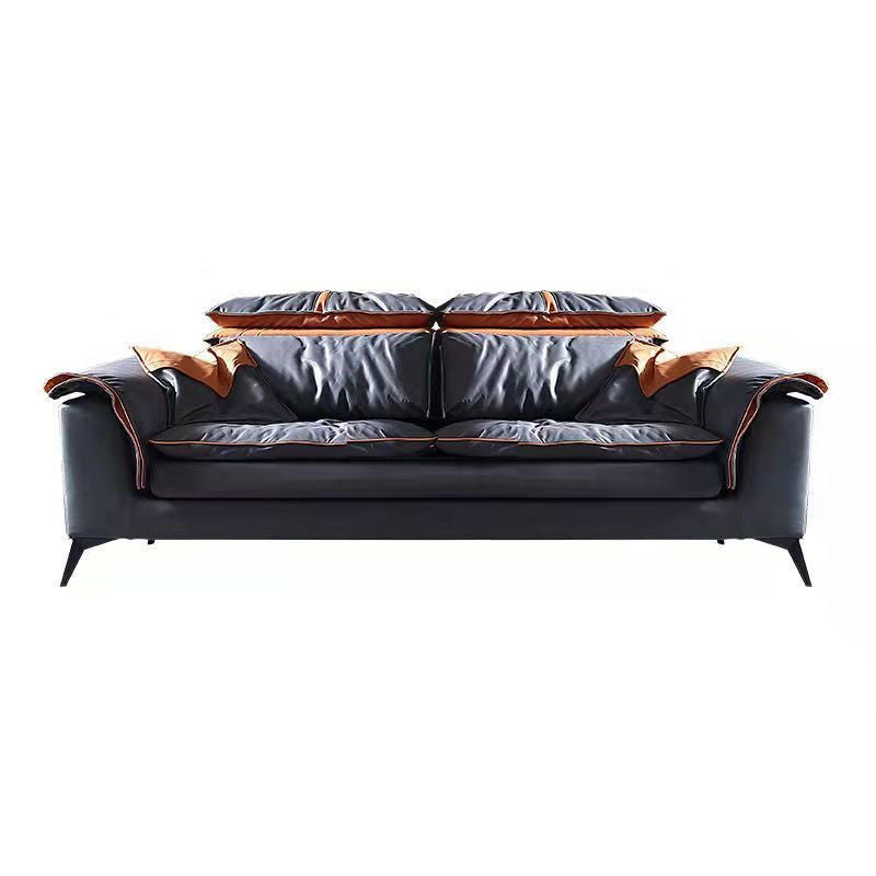 Contemporary Pillow Top Arm Sofa & Chaise Tufted Faux Leather Sofa