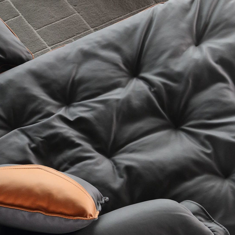 Contemporary Pillow Top Arm Sofa & Chaise Tufted Faux Leather Sofa