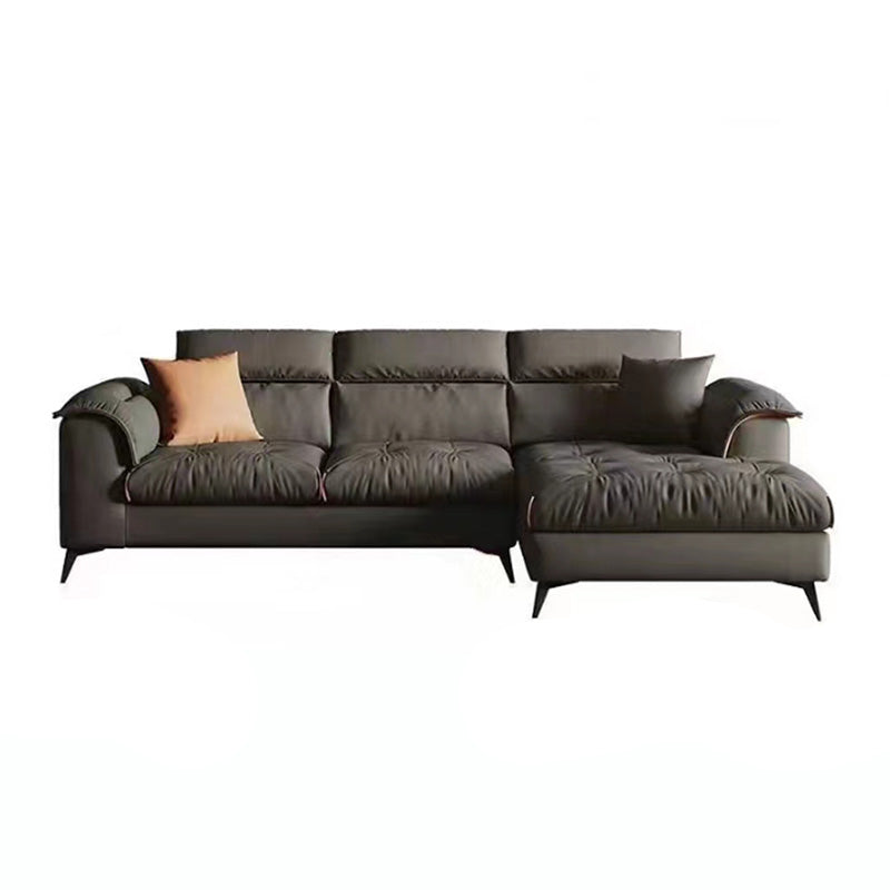 Contemporary Pillow Top Arm Sofa & Chaise Tufted Faux Leather Sofa