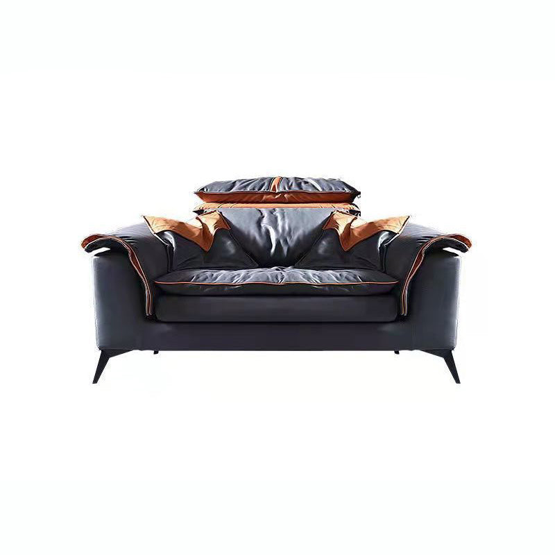 Contemporary Pillow Top Arm Sofa & Chaise Tufted Faux Leather Sofa
