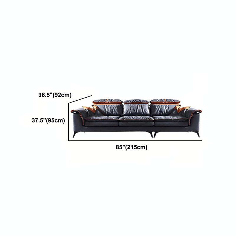 Contemporary Pillow Top Arm Sofa & Chaise Tufted Faux Leather Sofa