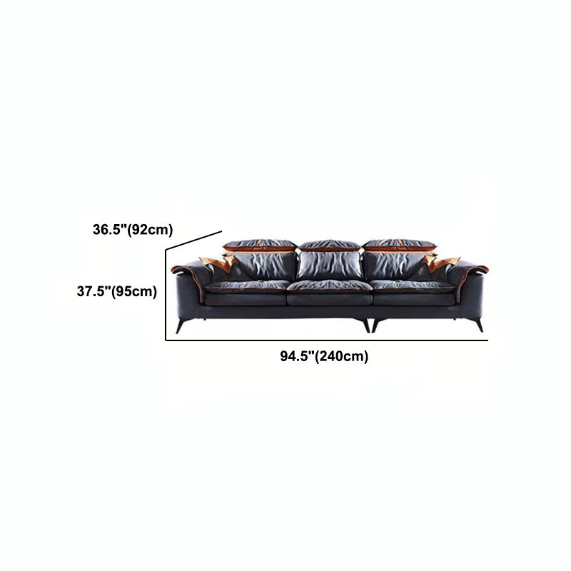 Contemporary Pillow Top Arm Sofa & Chaise Tufted Faux Leather Sofa