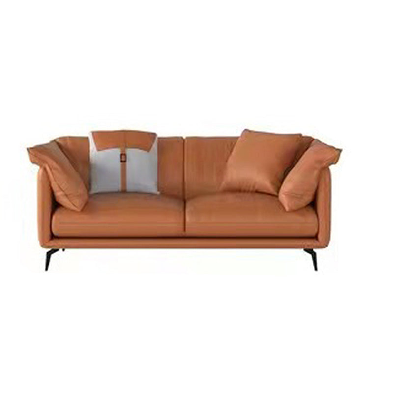 Pillow Top Arm Sectional Sofa 34.65"High Genuine Leather Cushion Back Sofa,Brown