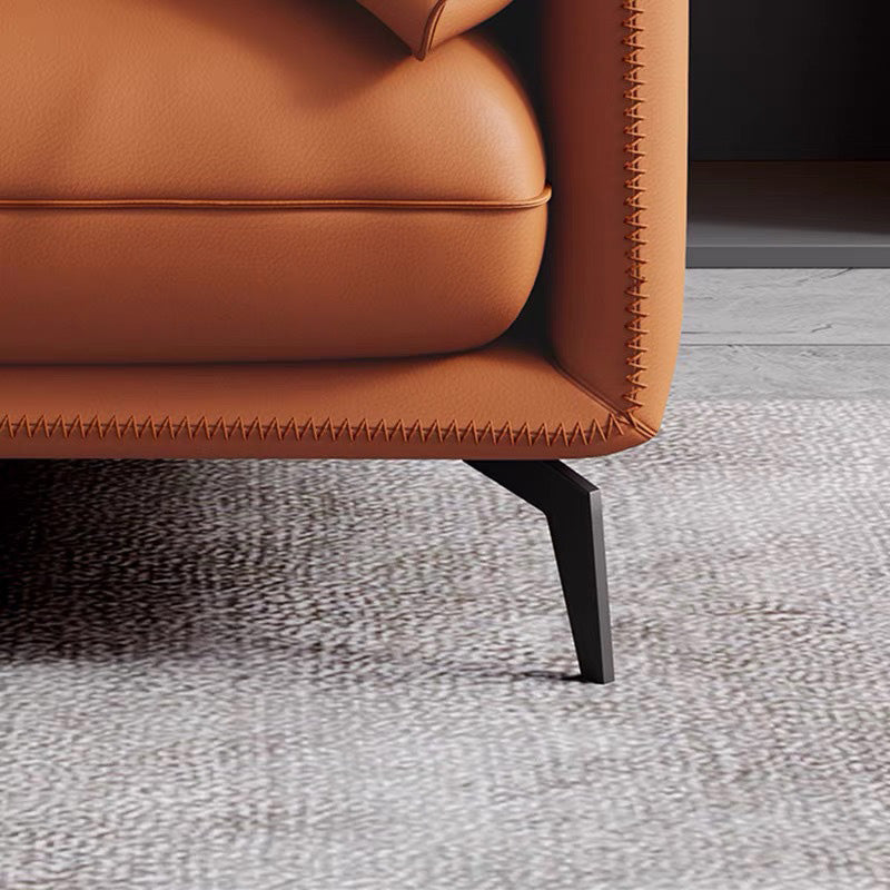 Pillow Top Arm Sectional Sofa 34.65"High Genuine Leather Cushion Back Sofa,Brown