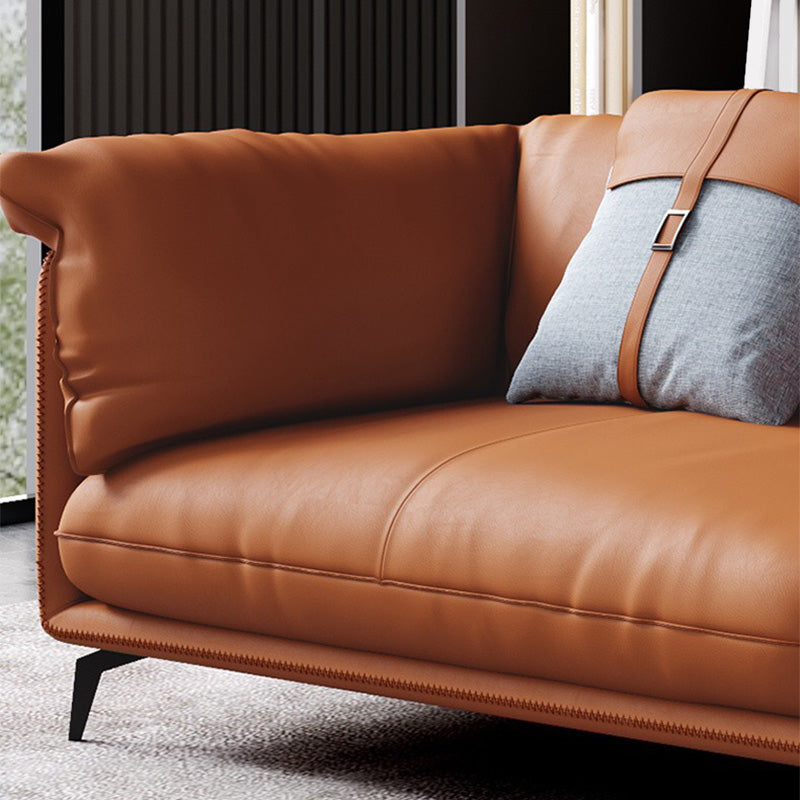 Pillow Top Arm Sectional Sofa 34.65"High Genuine Leather Cushion Back Sofa,Brown