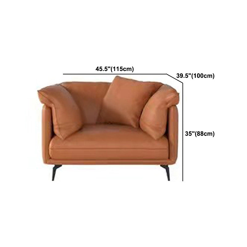 Pillow Top Arm Sectional Sofa 34.65"High Genuine Leather Cushion Back Sofa,Brown