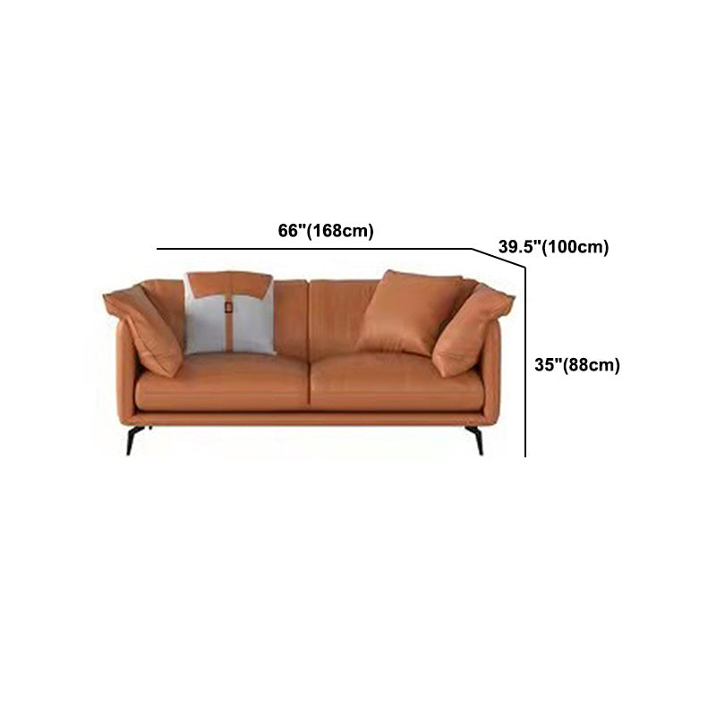 Pillow Top Arm Sectional Sofa 34.65"High Genuine Leather Cushion Back Sofa,Brown