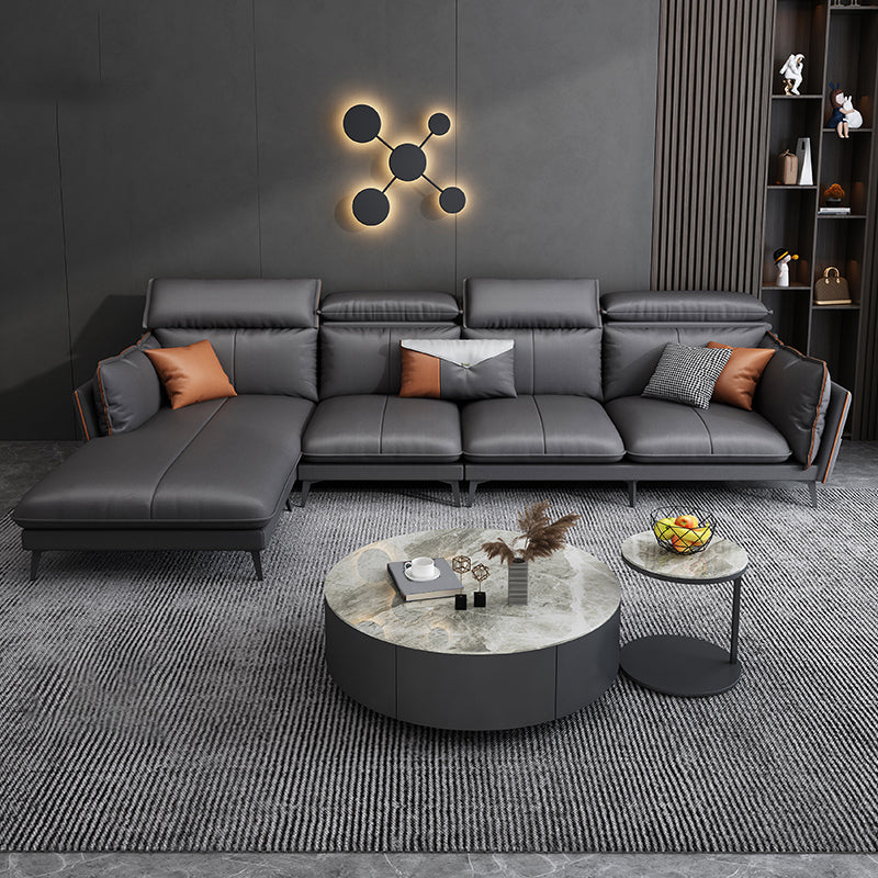 Modern Pillow Top Arm Sectional Sofa 37.8"High Fabric Cushion Back Sofa