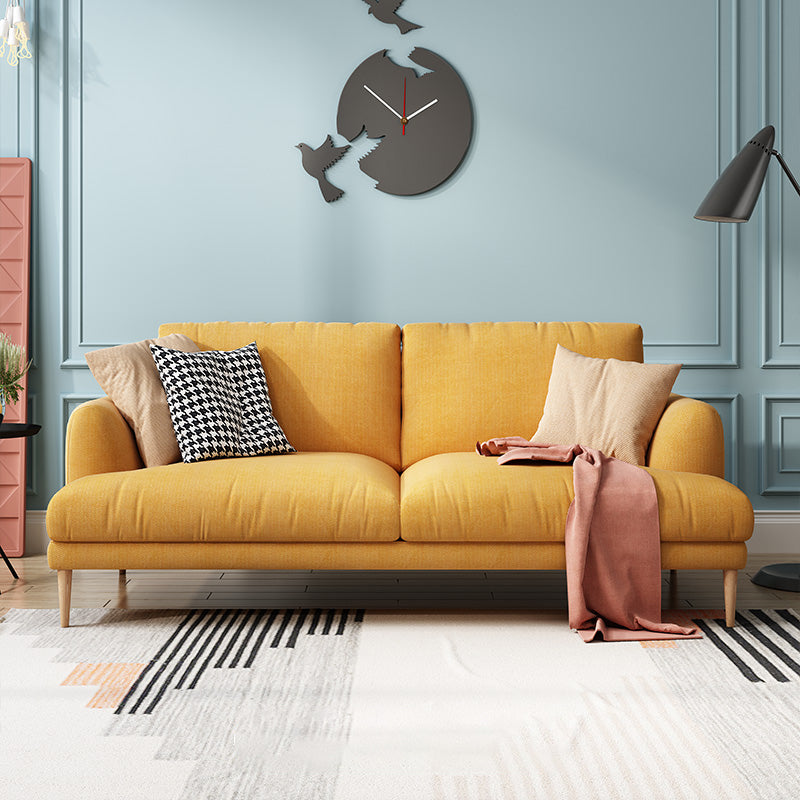 Recessed Arm Cushion Back Contemporary Cotton Living Room Sofa