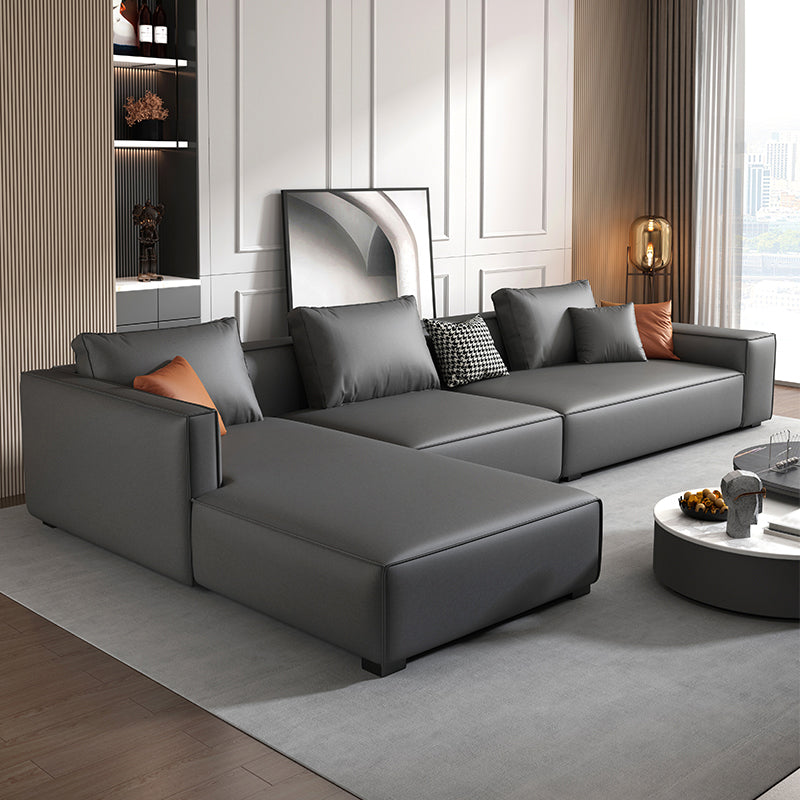Scandinavian Grey Faux Leather Square Arm Sofa/Sectional with Wear-Resisting