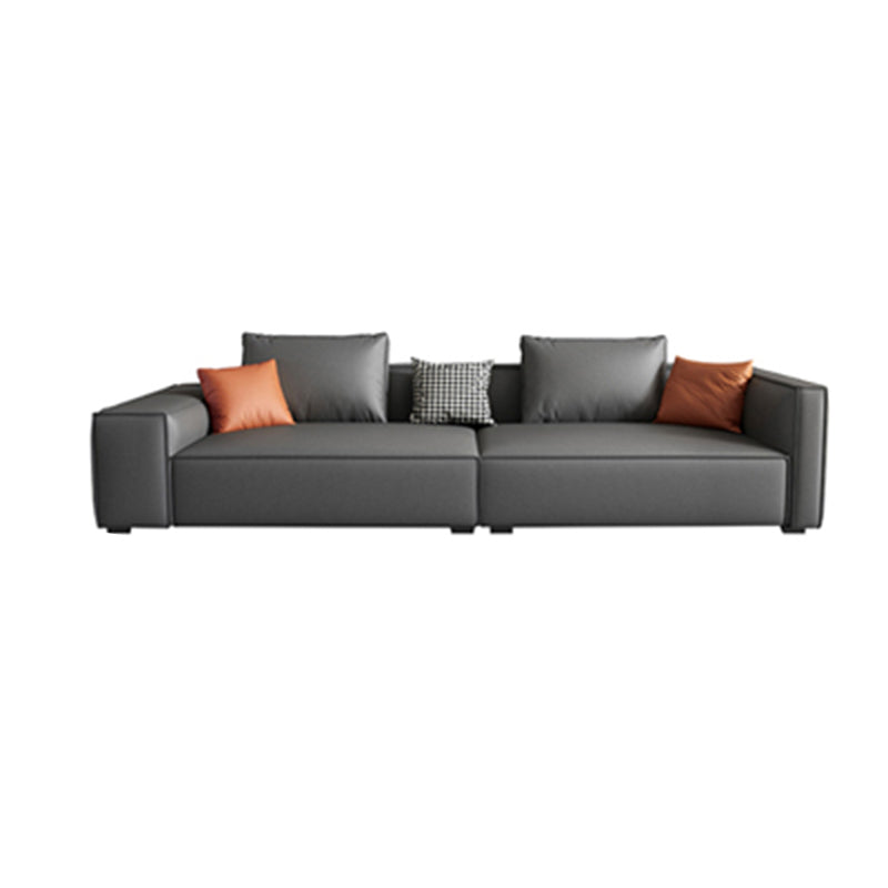 Scandinavian Grey Faux Leather Square Arm Sofa/Sectional with Wear-Resisting