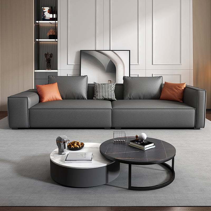 Scandinavian Grey Faux Leather Square Arm Sofa/Sectional with Wear-Resisting