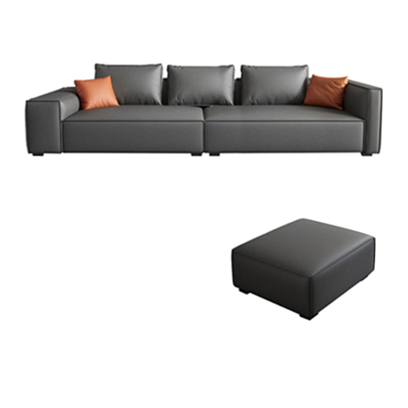 Scandinavian Grey Faux Leather Square Arm Sofa/Sectional with Wear-Resisting