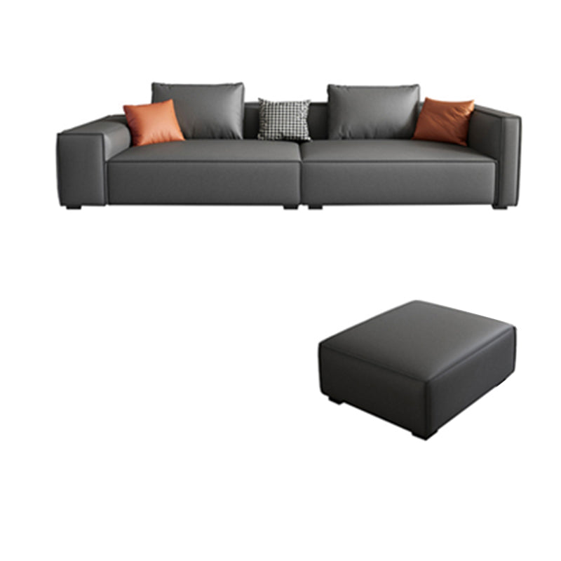 Scandinavian Grey Faux Leather Square Arm Sofa/Sectional with Wear-Resisting
