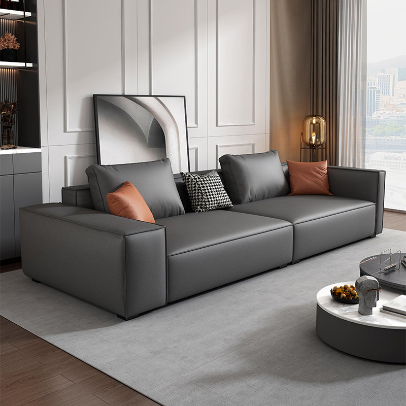Scandinavian Grey Faux Leather Square Arm Sofa/Sectional with Wear-Resisting