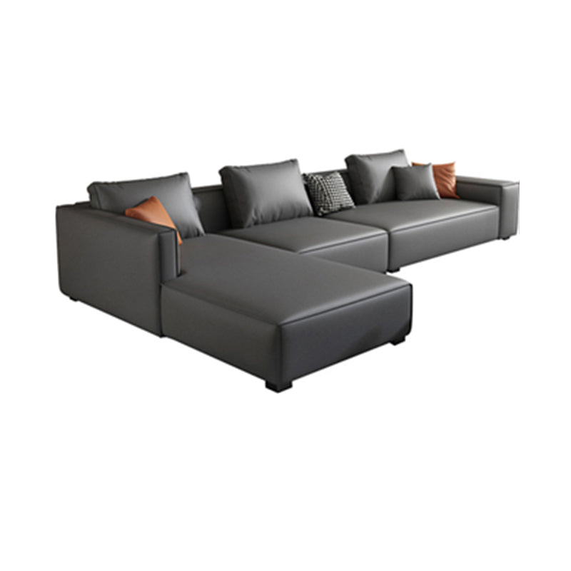 Scandinavian Grey Faux Leather Square Arm Sofa/Sectional with Wear-Resisting