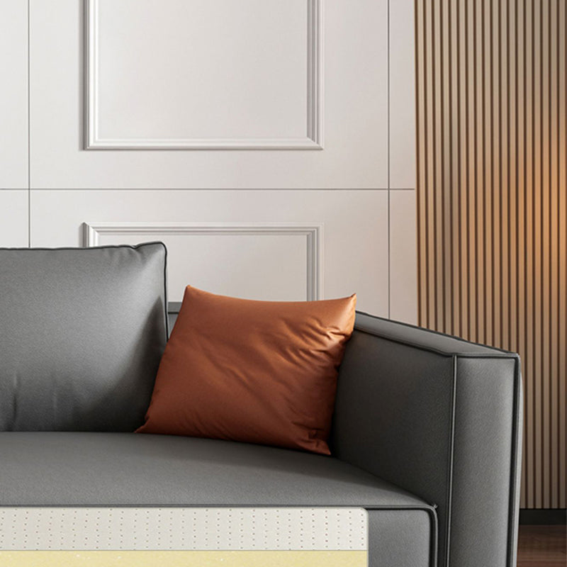 Scandinavian Grey Faux Leather Square Arm Sofa/Sectional with Wear-Resisting