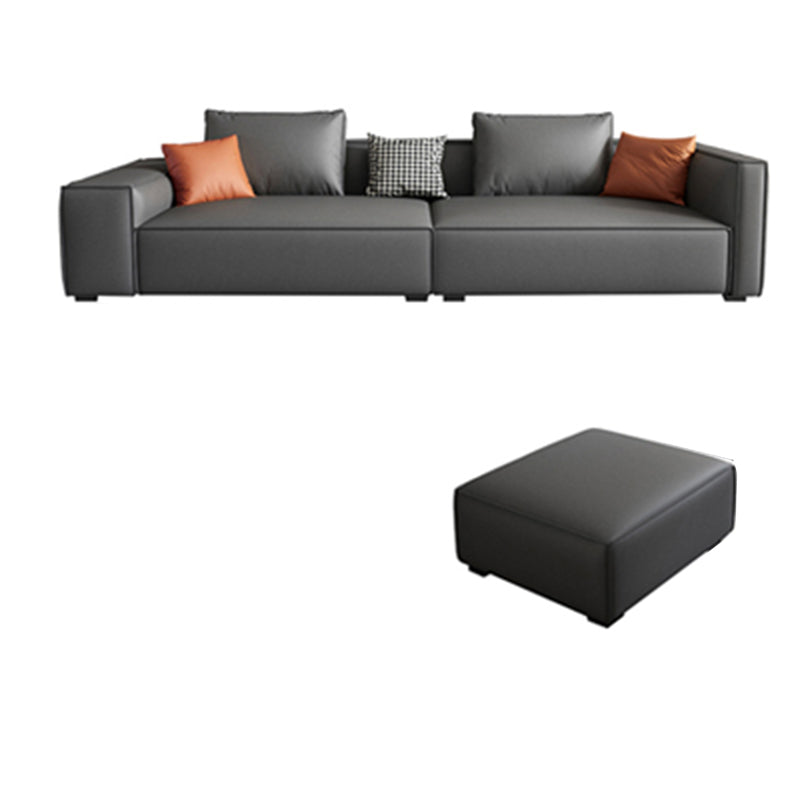 Scandinavian Grey Faux Leather Square Arm Sofa/Sectional with Wear-Resisting