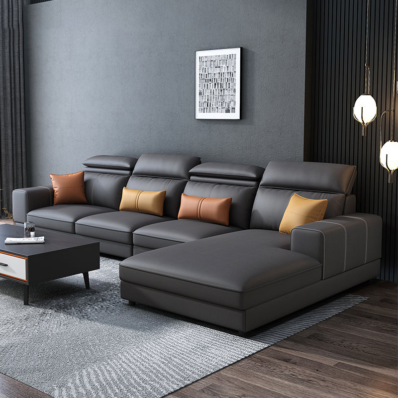 L-Shape Faux Leather Square Arm High Back Sectional with Stain-Resistant