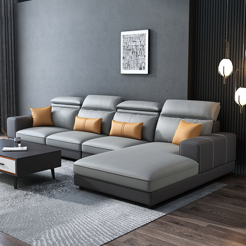 L-Shape Faux Leather Square Arm High Back Sectional with Stain-Resistant