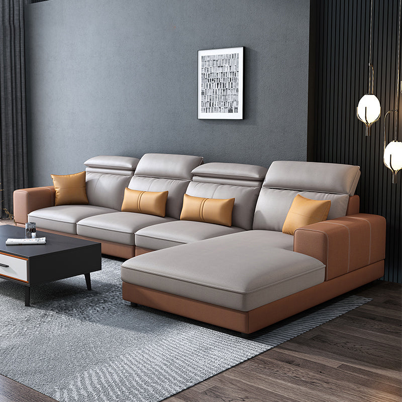 L-Shape Faux Leather Square Arm High Back Sectional with Stain-Resistant