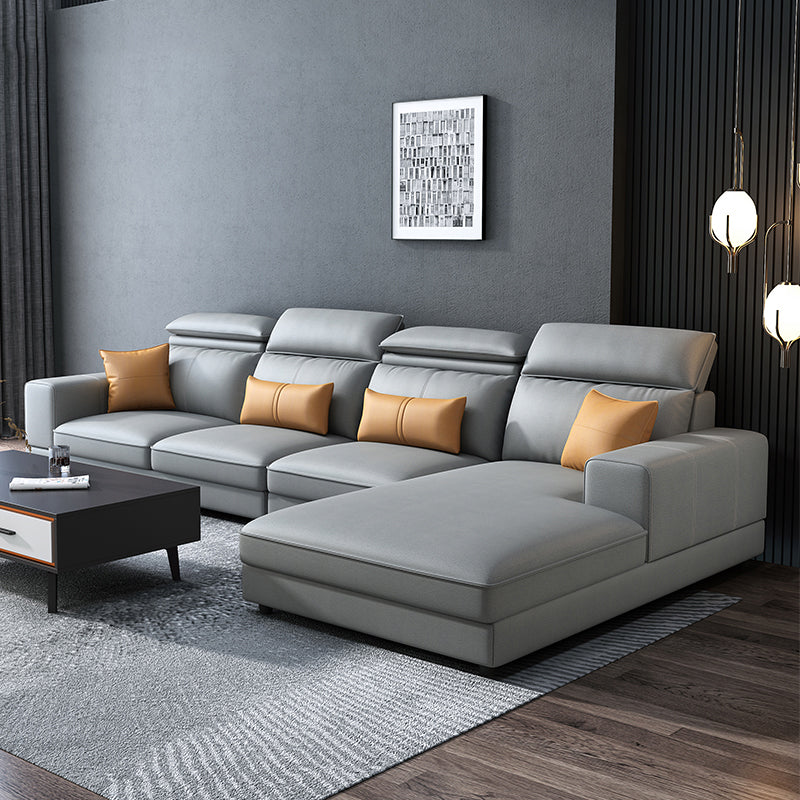 L-Shape Faux Leather Square Arm High Back Sectional with Stain-Resistant