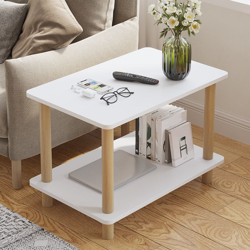 Scandinavian Wood End Table 4 Legs Sofa Side End Table with Shelf