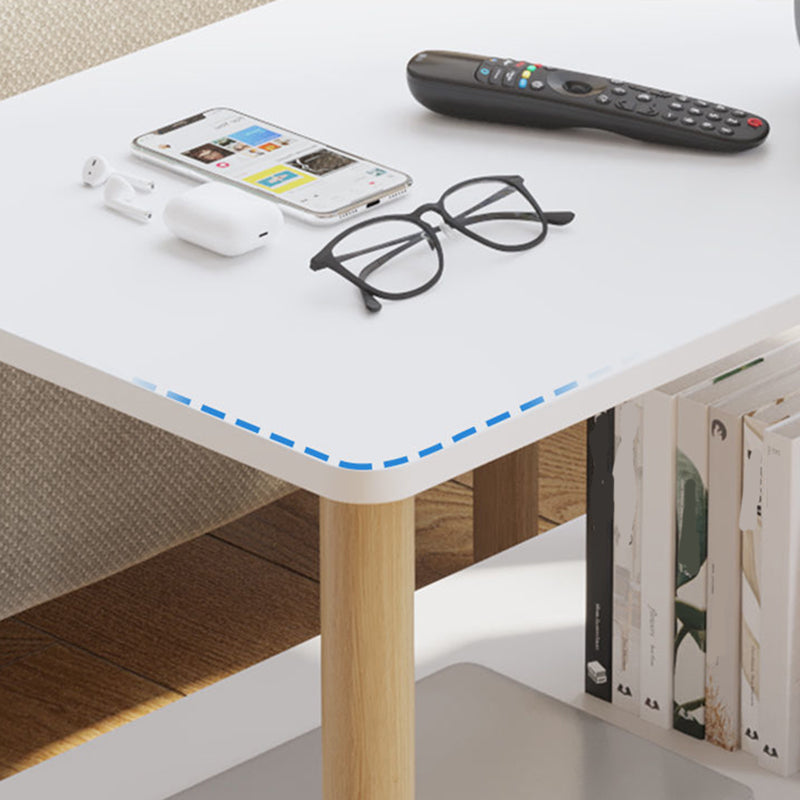 Scandinavian Wood End Table 4 Legs Sofa Side End Table with Shelf