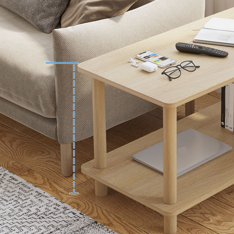 Scandinavian Wood End Table 4 Legs Sofa Side End Table with Shelf