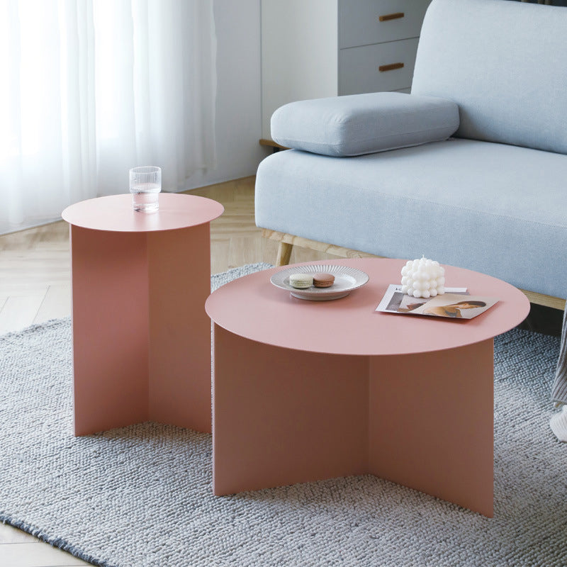 Contemporary Metallic Round Side Table Pedestal Living Room End Table