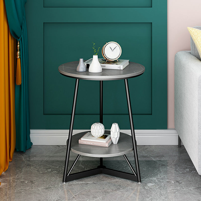 Modern Style Rock Slab Countertop Wood Base Grey/white Rounded Side Table