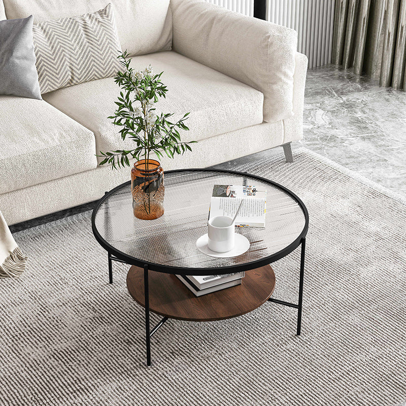 Round with Wood Accents Coffee Table Nordic Clear Glass Top Cocktail Table