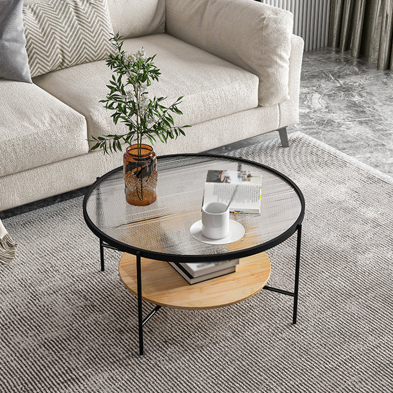 Round with Wood Accents Coffee Table Nordic Clear Glass Top Cocktail Table