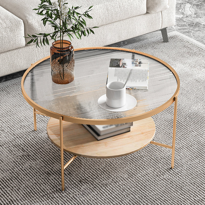 Round with Wood Accents Coffee Table Nordic Clear Glass Top Cocktail Table
