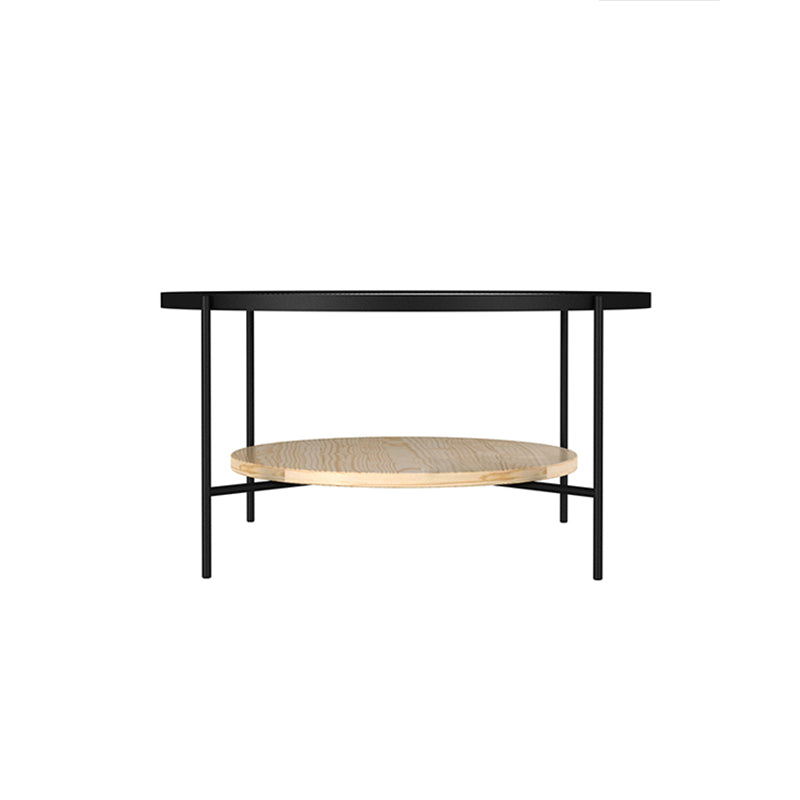 Round with Wood Accents Coffee Table Nordic Clear Glass Top Cocktail Table