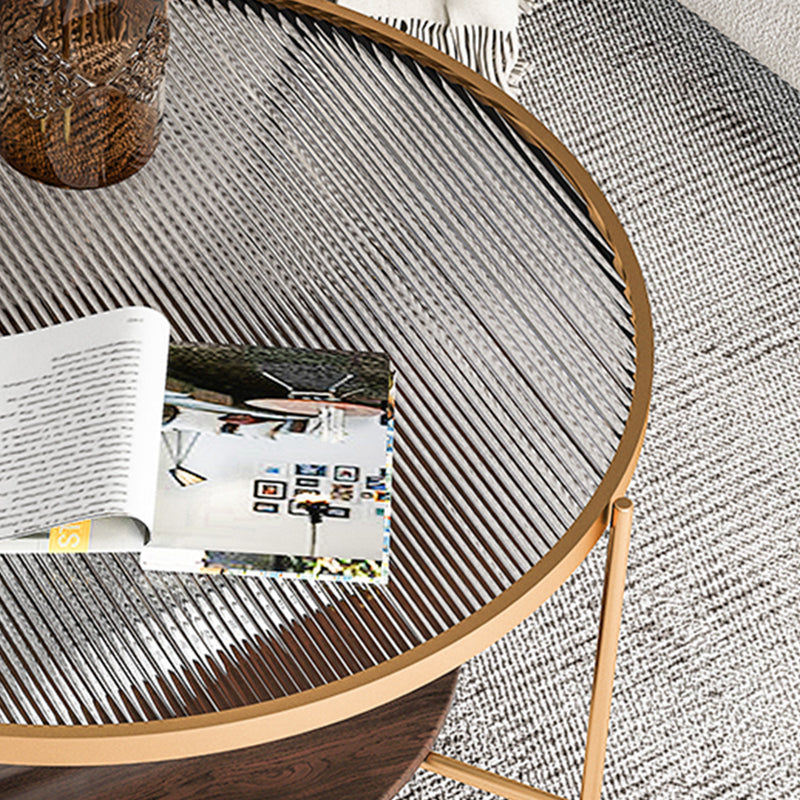 Round with Wood Accents Coffee Table Nordic Clear Glass Top Cocktail Table