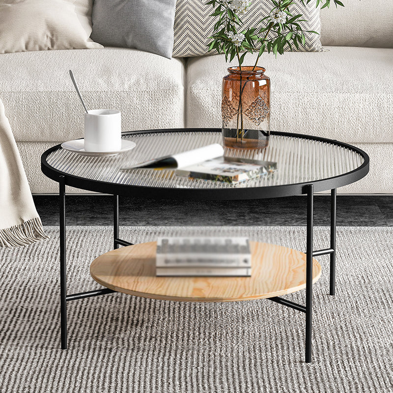 Round with Wood Accents Coffee Table Nordic Clear Glass Top Cocktail Table