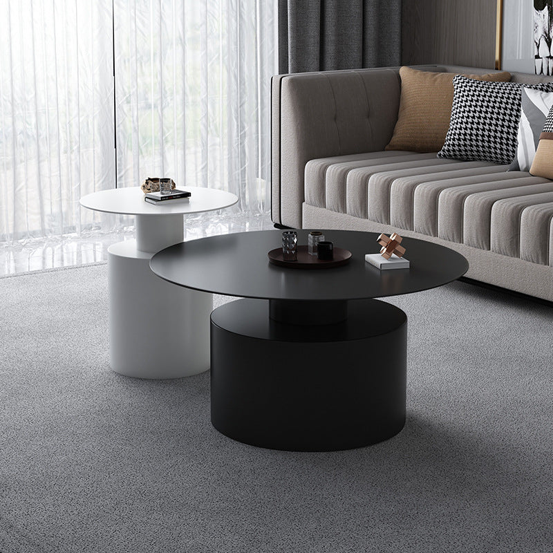 Pedestal Metal Coffee Table Contemporary Cocktail Table in Black/White