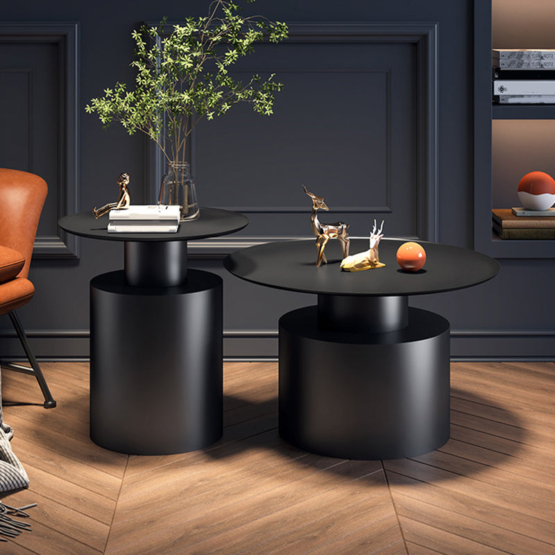 Pedestal Metal Coffee Table Contemporary Cocktail Table in Black/White