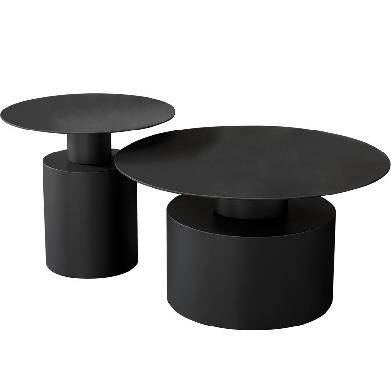 Pedestal Metal Coffee Table Contemporary Cocktail Table in Black/White