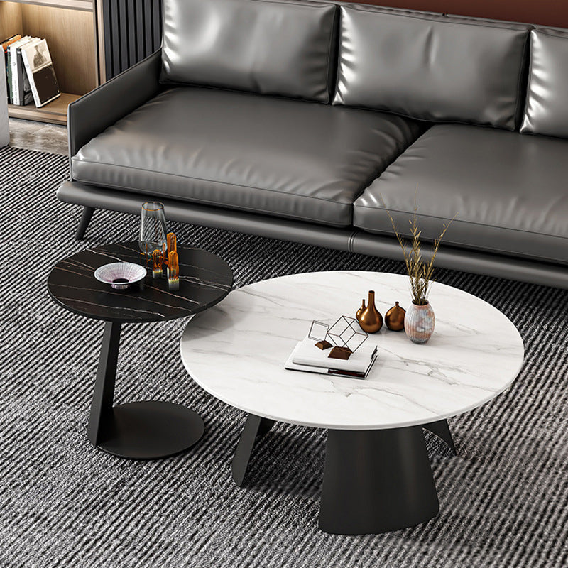 Pedestal Coffee Table Contemporary Round Cocktail Table in Black/White