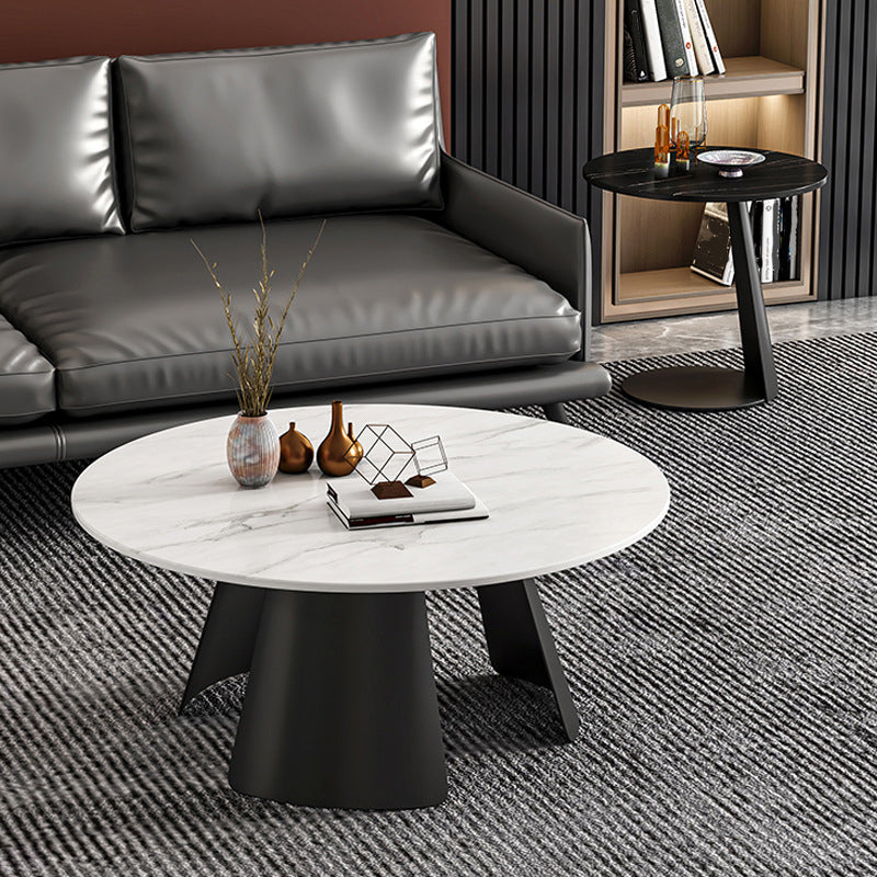 Pedestal Coffee Table Contemporary Round Cocktail Table in Black/White