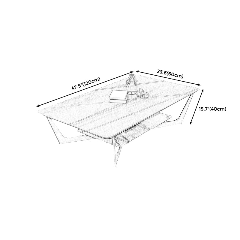 Modern Slate Cross Legs Coffee Table with Shelf Rectangular Cocktail Table in Black