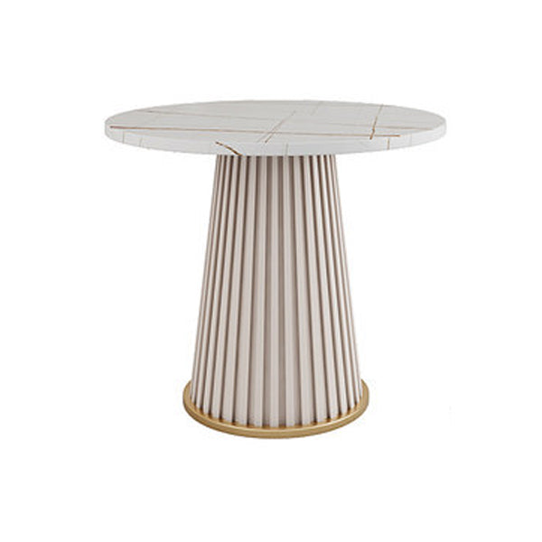 Modern Slate Solid Coffee Table Iron Round Cocktail Table in White/Black