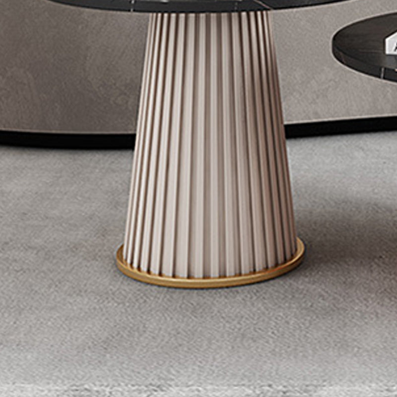Modern Slate Solid Coffee Table Iron Round Cocktail Table in White/Black